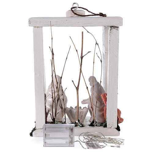 Nativity Christmas lantern wood Deruta terracotta statues 30x22x18 micro LED light 6