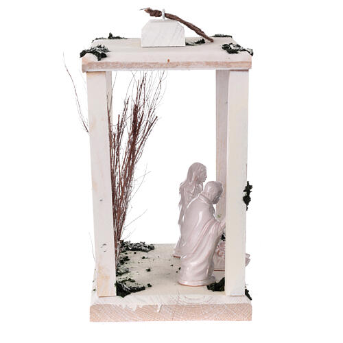 Nativity Christmas lantern wood Deruta terracotta statues 30x22x18 micro LED light 4