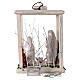 Lampion drewno, figurki 20 cm, biała terakota, Deruta, 35x26x20 cm, światełka LED s6
