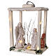 Lanterna madeira figuras Natividade 20 cm terracota branca Deruta 35x26x20 cm com 20 micro lâmpadas LED s3