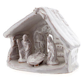 Hütte mit Krippenszene Jesus Geburt aus Terrakotta in weiß, 6 cm