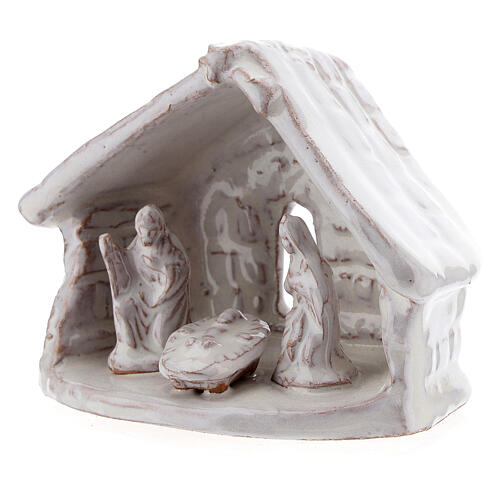 Hütte mit Krippenszene Jesus Geburt aus Terrakotta in weiß, 6 cm 2