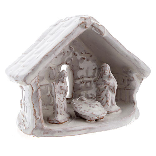 Hütte mit Krippenszene Jesus Geburt aus Terrakotta in weiß, 6 cm 3