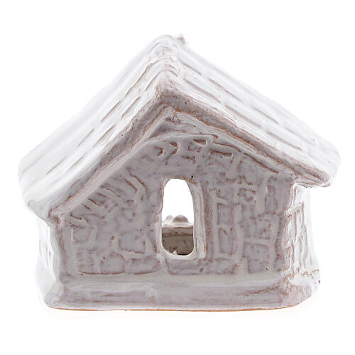 Hütte mit Krippenszene Jesus Geburt aus Terrakotta in weiß, 6 cm 4