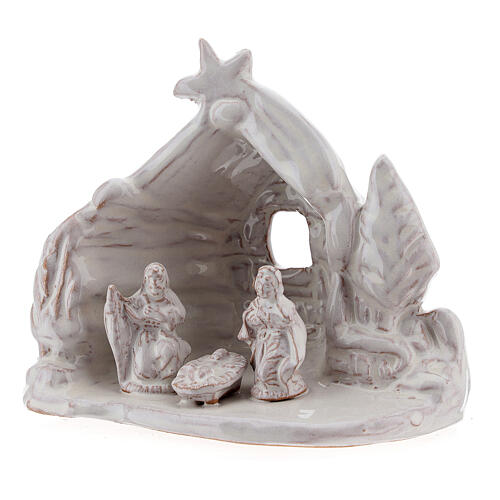 Hütte mit Krippenszene Jesus Geburt aus Terrakotta in weiß, 8 cm 2