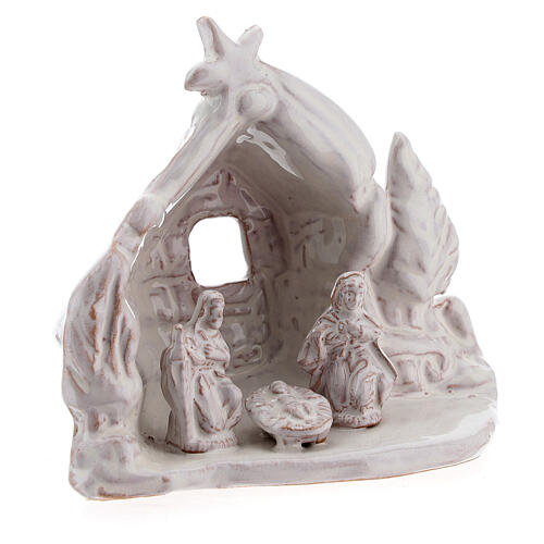 Miniature Nativity stable with Holy Family white Deruta terracotta 8 cm 3