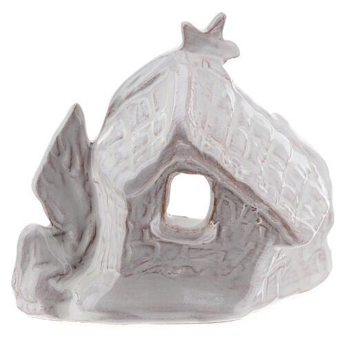 Miniature Nativity stable with Holy Family white Deruta terracotta 8 cm 4