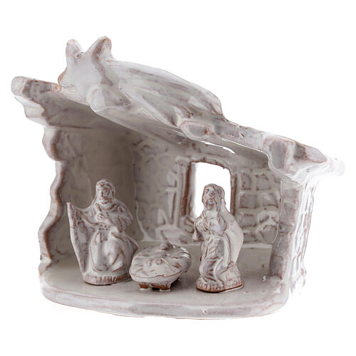 Hütte mit Krippenszene Jesus Geburt aus Terrakotta in weiß, 8 cm 2