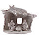 Mini nativity stable flat roof with Holy Family white Deruta terracotta 8 cm s1