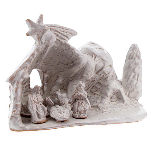 Hütte mit Krippenszene Jesus Geburt aus Terrakotta in weiß, 10 cm 3
