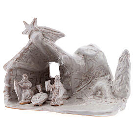 Miniature nativity stable with Holy Family in white terracotta Deruta 10 cm