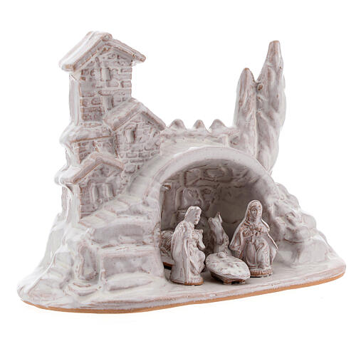 Nativité miniature avec village terre cuite Deruta émail blanc 10 cm 3
