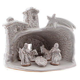 Nativity hut in white Deruta terracotta 10 cm