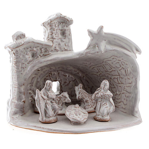 Nativity hut in white Deruta terracotta 10 cm 1