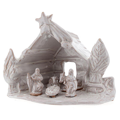 Hütte mit Krippenszene Jesus Geburt aus Terrakotta in weiß, 10 cm 2