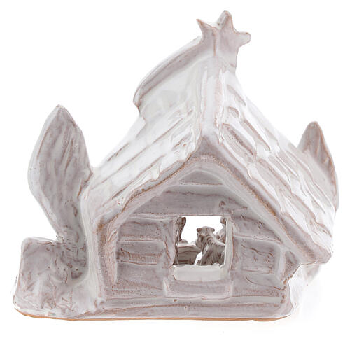 Nativity stable log cabin with white Holy Family white Deruta terracotta 10 cm 4