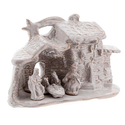 Hütte mit Krippenszene Jesus Geburt aus Terrakotta in weiß, 10 cm 3