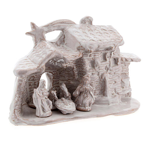 Pejzaż, chata ze Świętą Rodziną, biała ceramika, Deruta, 10cm 3