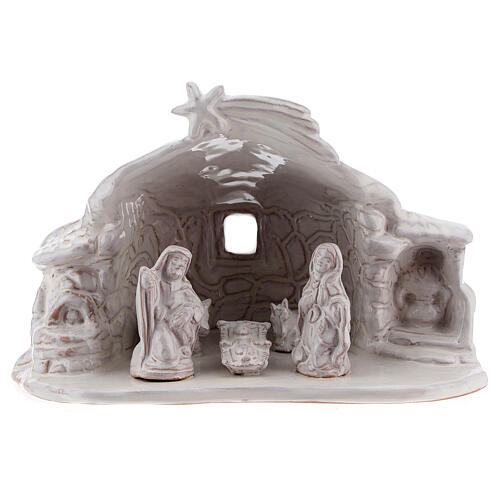 Stall mit Krippenszene Jesus Geburt aus Terrakotta in weiß, 15 cm 1