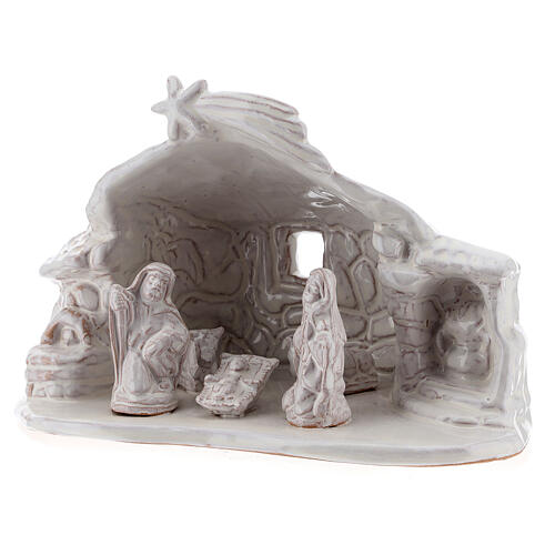 Stall mit Krippenszene Jesus Geburt aus Terrakotta in weiß, 15 cm 2