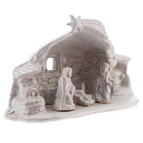 Nativity hut in white Deruta terracotta 15 cm 3