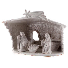 Stall mit Krippenszene Jesus Geburt aus Terrakotta in weiß, 20 cm
