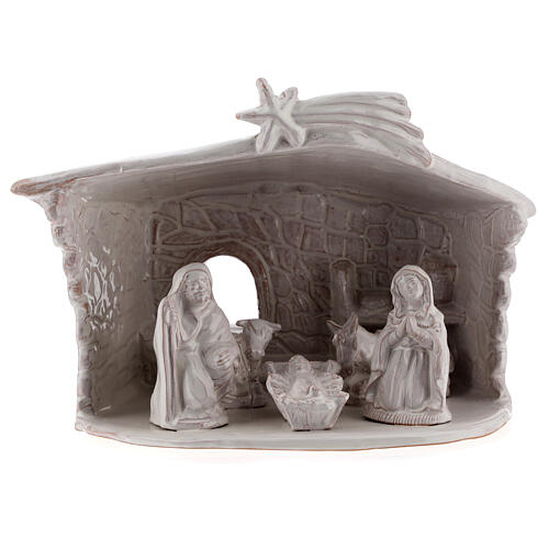 Stall mit Krippenszene Jesus Geburt aus Terrakotta in weiß, 20 cm 1