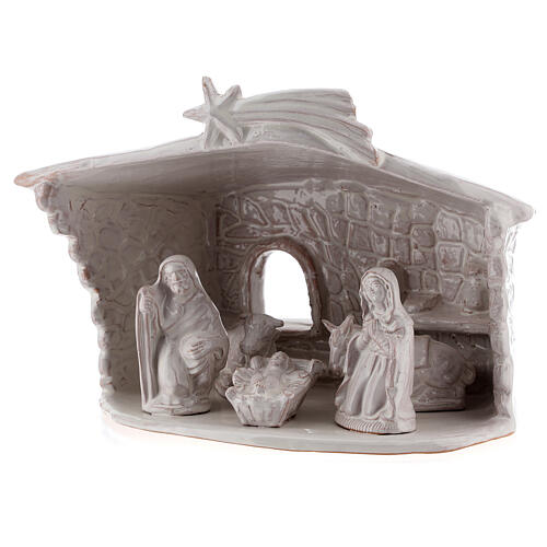 Stall mit Krippenszene Jesus Geburt aus Terrakotta in weiß, 20 cm 2
