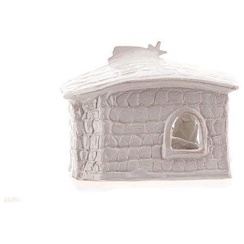 Cabana Natividade com paredes efeito pedra terracota esmaltada branca Deruta 20 cm 4