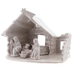 Hütte mit Krippenszene aus Terrakotta Geburt Jesus weiß, 20 cm