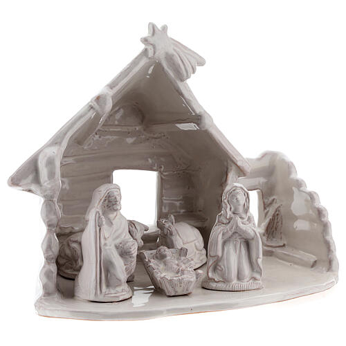 Hütte mit Krippenszene aus Terrakotta Geburt Jesus weiß, 20 cm 3