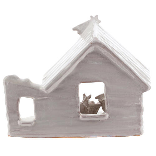 Hütte mit Krippenszene aus Terrakotta Geburt Jesus weiß, 20 cm 4
