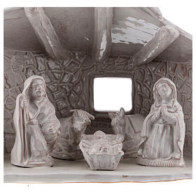 Hütte mit Krippenszene aus Terrakotta Heilige Familie weiß, 20 cm
