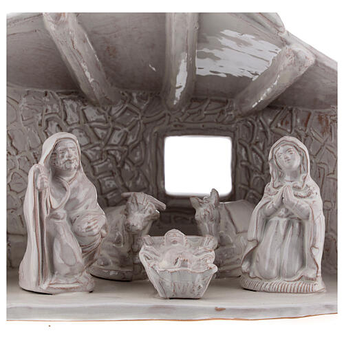 Hütte mit Krippenszene aus Terrakotta Heilige Familie weiß, 20 cm 2