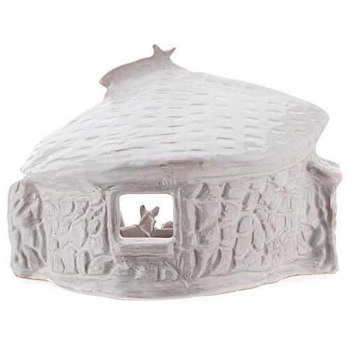 Hütte mit Krippenszene aus Terrakotta Heilige Familie weiß, 20 cm 6