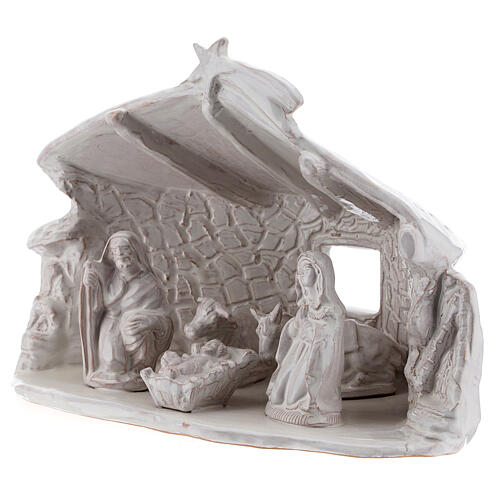 Nativity hut with beams in white Deruta terracotta 20 cm 3