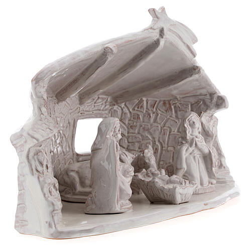 Nativity hut with beams in white Deruta terracotta 20 cm 4