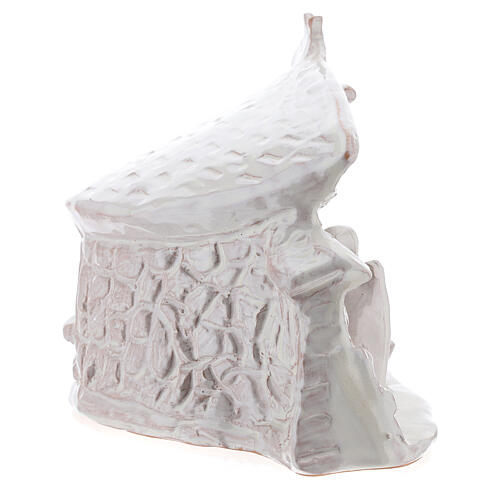 Szopka ze Świętą Rodziną z belkami i kamiennymi murami, biała terakota, Deruta, 20 cm 5