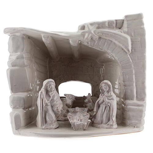 Hütte mit Krippenszene aus Terrakotta Geburt Jesus mit Sternschnuppe weiß, 20 cm 1