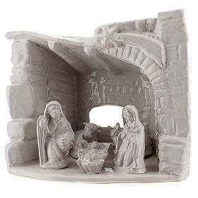Nativity hut with half arch in white Deruta terracotta 20 cm