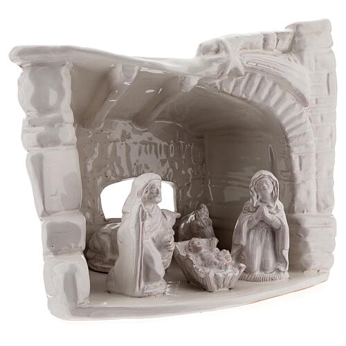 Cabane Nativité pierre demi-arche terre cuite blanche Deruta 20 cm 3