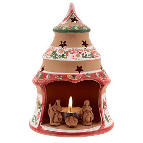 Sapin Nativité style campagnard rouge Sainte Famille terre cuite naturelle Deruta 15 cm