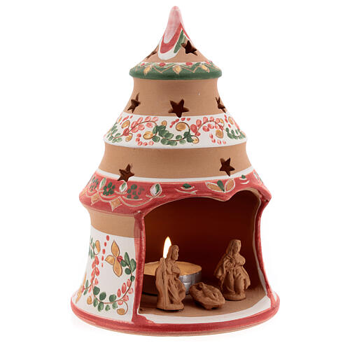 Sapin Nativité style campagnard rouge Sainte Famille terre cuite naturelle Deruta 15 cm 3