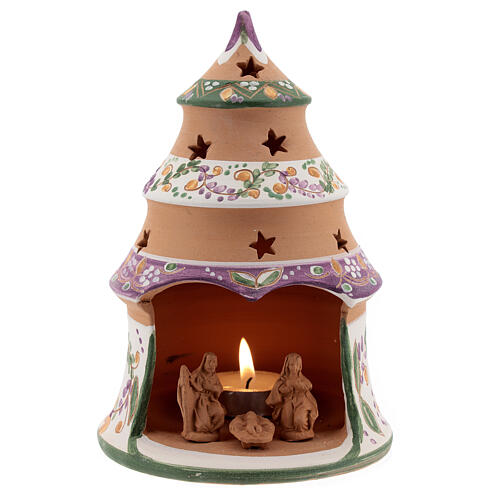 Kerzenhalter kleiner Baum Heilige Familie aus Terrakotta, 15 cm 1