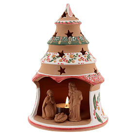 Christmas tree with mini Holy Family terracotta country red 20 cm