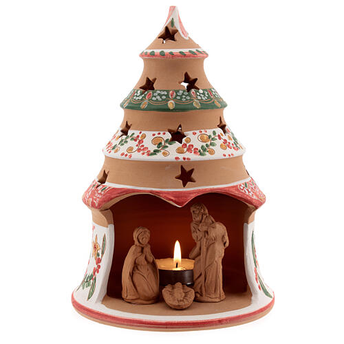 Christmas tree with mini Holy Family terracotta country red 20 cm 1