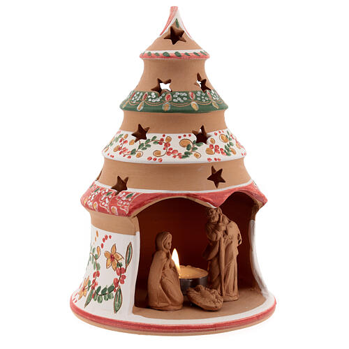 Christmas tree with mini Holy Family terracotta country red 20 cm 3