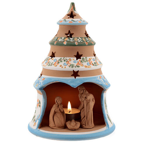 Kerzenhalter Heilige Familie aus Terrakotta hellblau, 20 cm 1