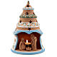 Terracotta Christmas tree Sacred Family tealight light blue s1