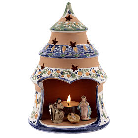 Kerzenhalter Heilige Familie aus Terrakotta blau, 15 cm